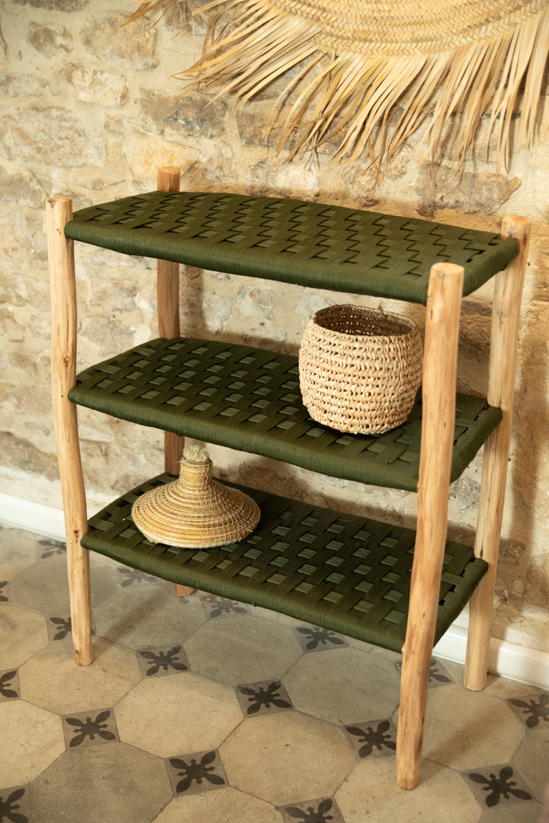 Meuble étagère en bois tressé - personnalisable