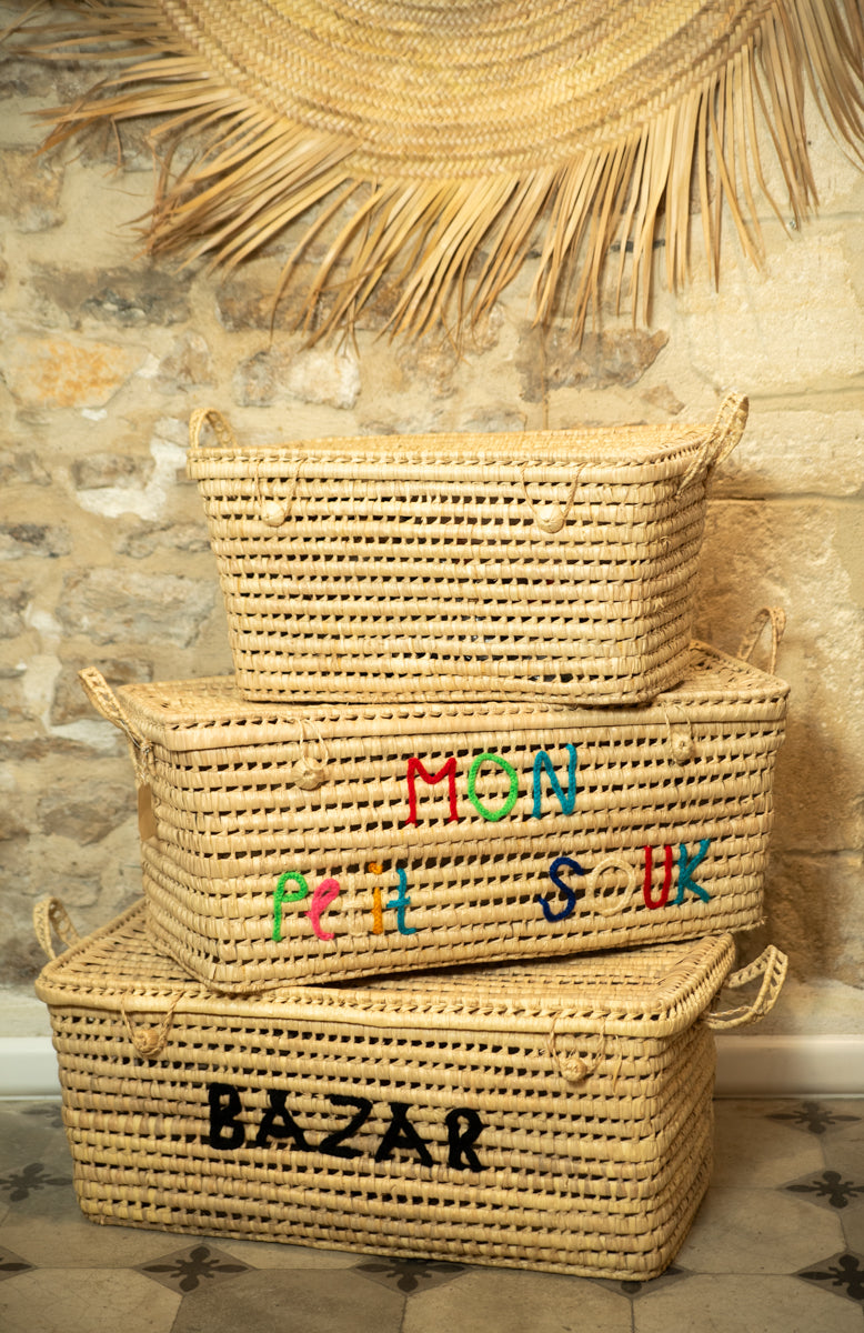 Grande malle de rangement en feuille de palmier – 80 cm