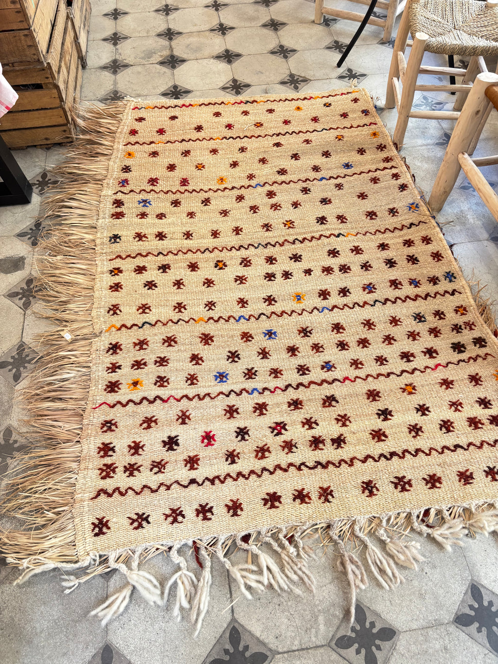 Tapis berbère en paille - Tissé à la main