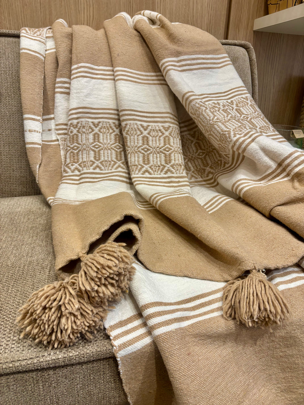 Plaid à pompons marocain beige