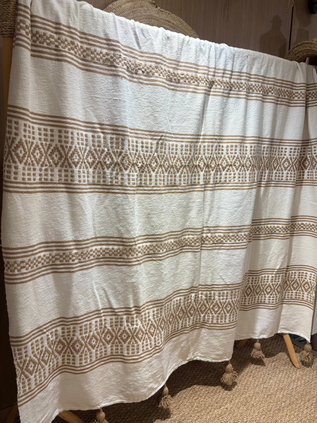 Plaid à pompons marocain beige