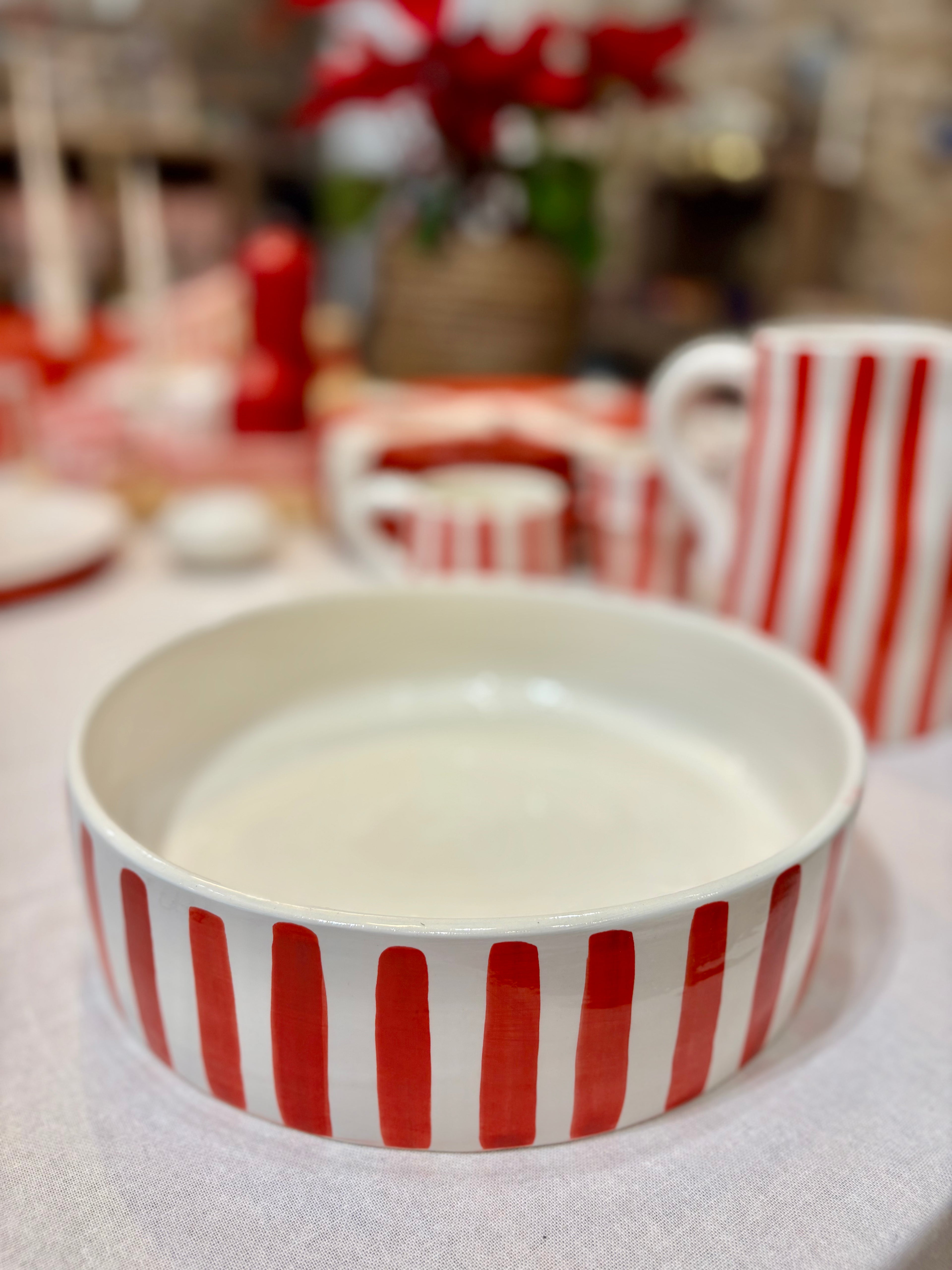 Plats en céramique artisanal - rouge, vert rayé ø 25 cm