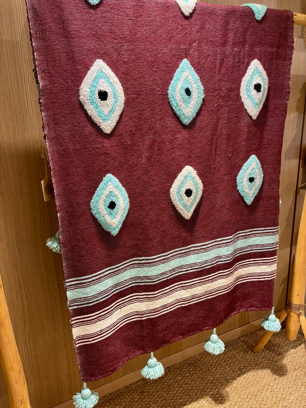 Plaid marocain à pompons - brodé œil bleu