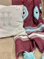 Plaid marocain à pompons - brodé œil bleu