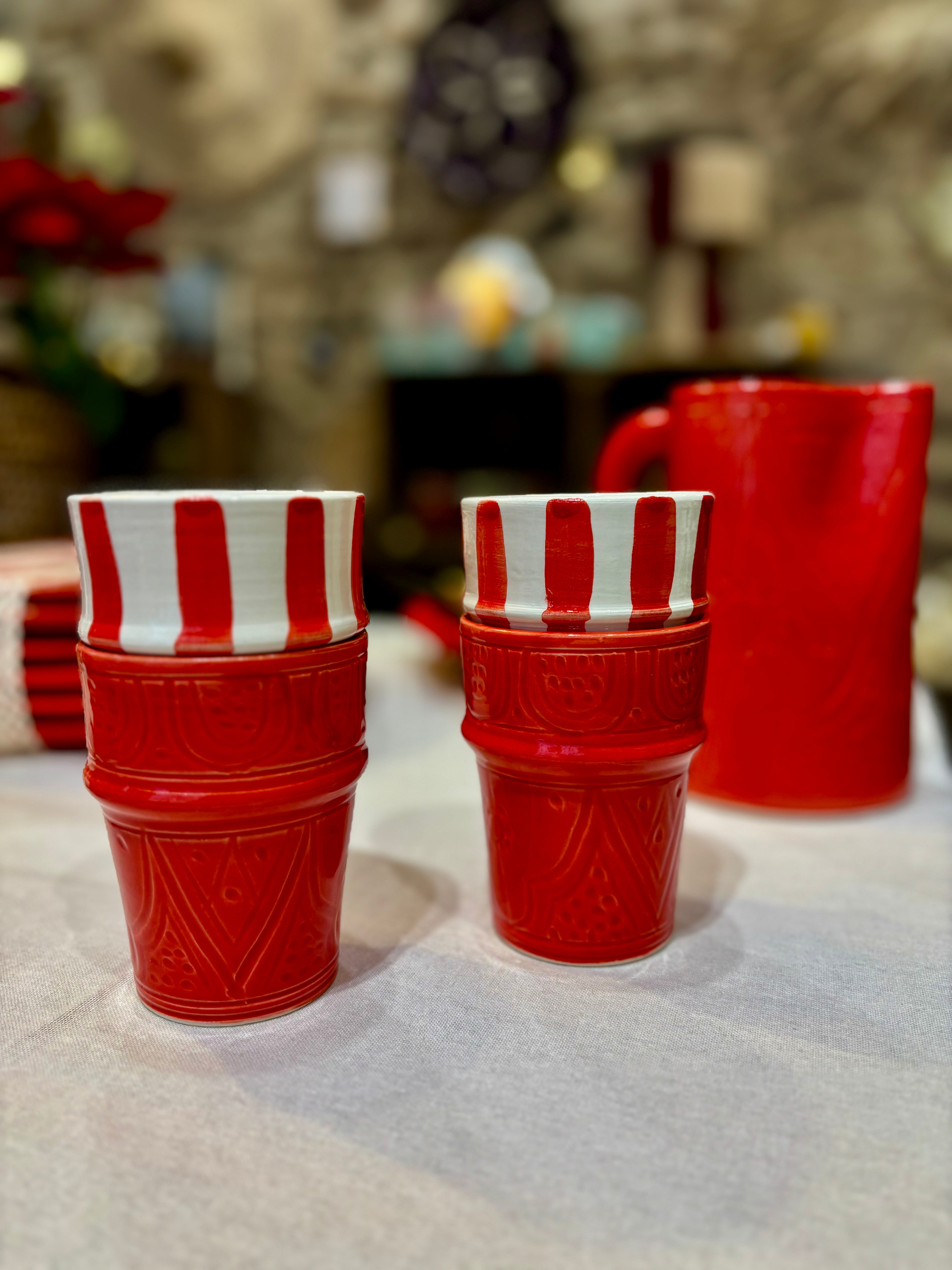 Verre en céramique artisanal - rouge ou rayé