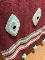 Plaid marocain à pompons - brodé œil bleu