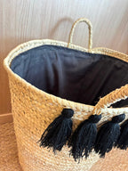 Grande panière en paille - pompons