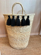 Grande panière en paille - pompons